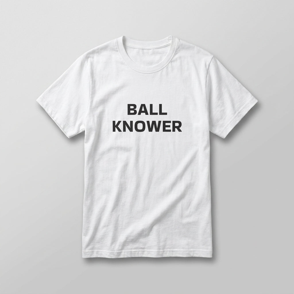 White i know ball t-shirt flat-lay