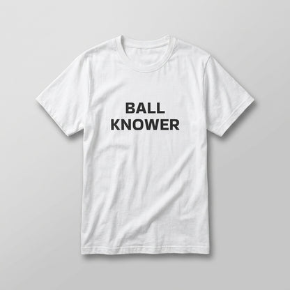 White i know ball t-shirt flat-lay