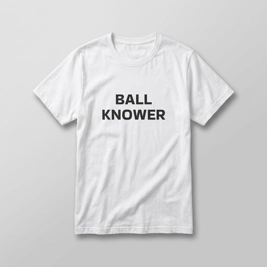 White i know ball t-shirt flat-lay